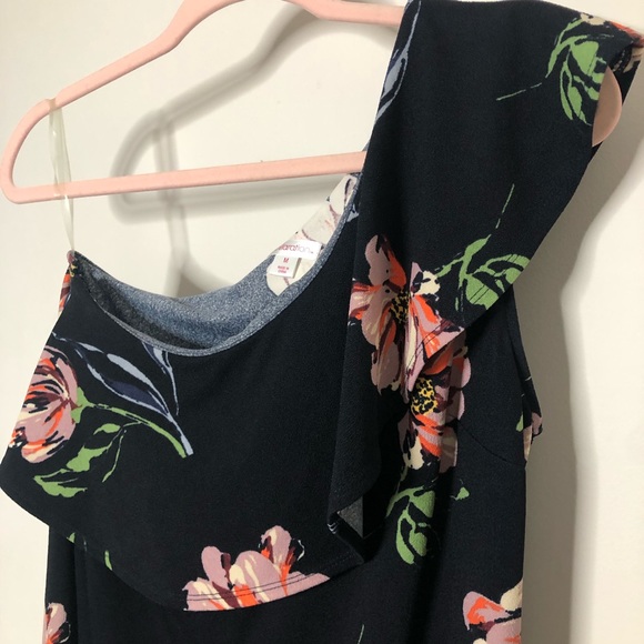 Navy One Shoulder Floral Dress - Picture 7 of 12